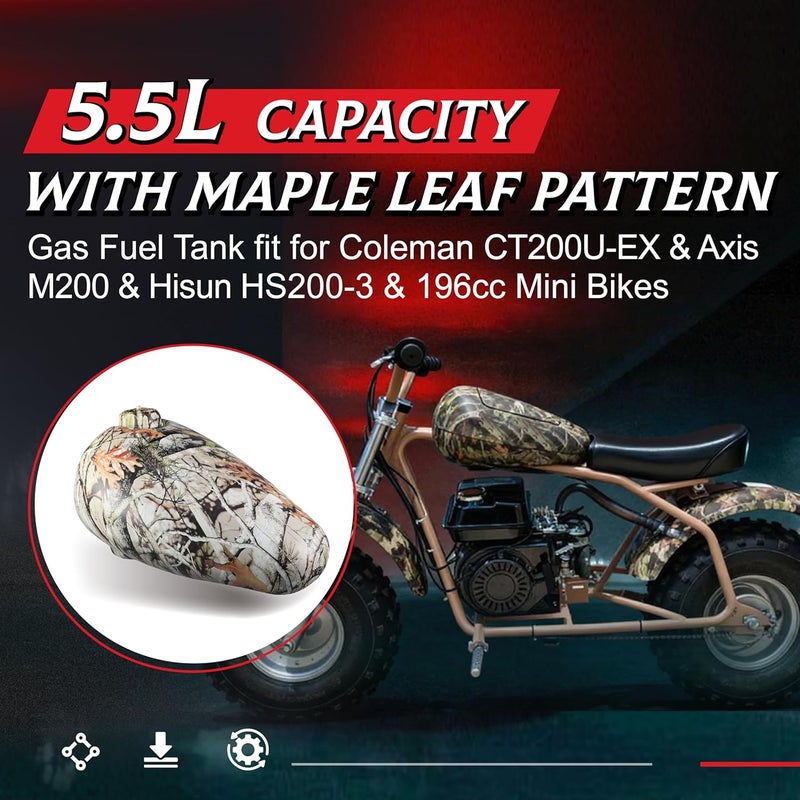 Swilpool Gas Fuel Tank fit for Coleman CT200U-EX for Axis M200 for Hisun HS200-3 & 196cc Mini Bikes 5.5L capacity with Maple Leaf Pattern - Image 2